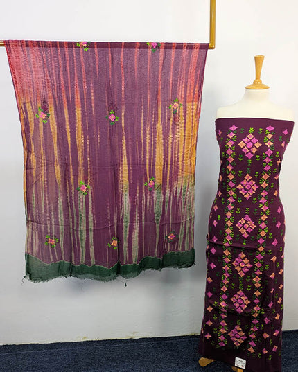 Fancy Handmade Embroidered Lawn with Chiffon Dupatta 3pc Unstitched Suit
