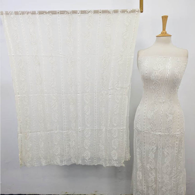 Pure China Crinkle with Tarkashi & Shadow Work (Dyeable in All Colors)