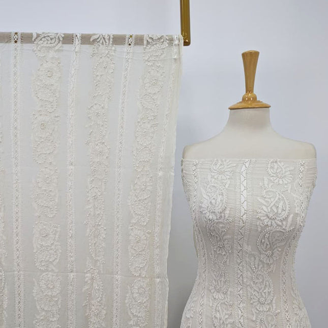 Exquisite Pure China Crinkle with Tarkashi Shadow Work (Dyeable in All Colors)