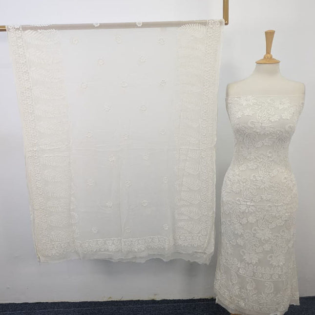 Pure China Crinkle with Chikankari & Shadow Work 2PC (Dyeable in All Colors)