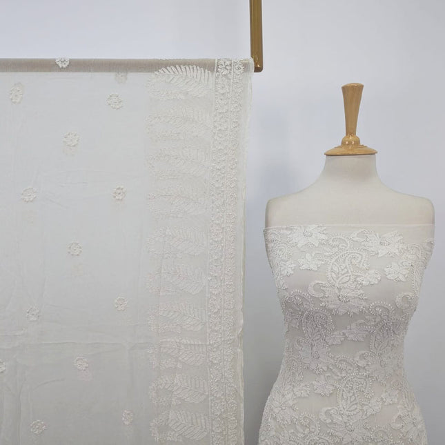 Pure China Crinkle with Chikankari & Shadow Work 2PC (Dyeable in All Colors)