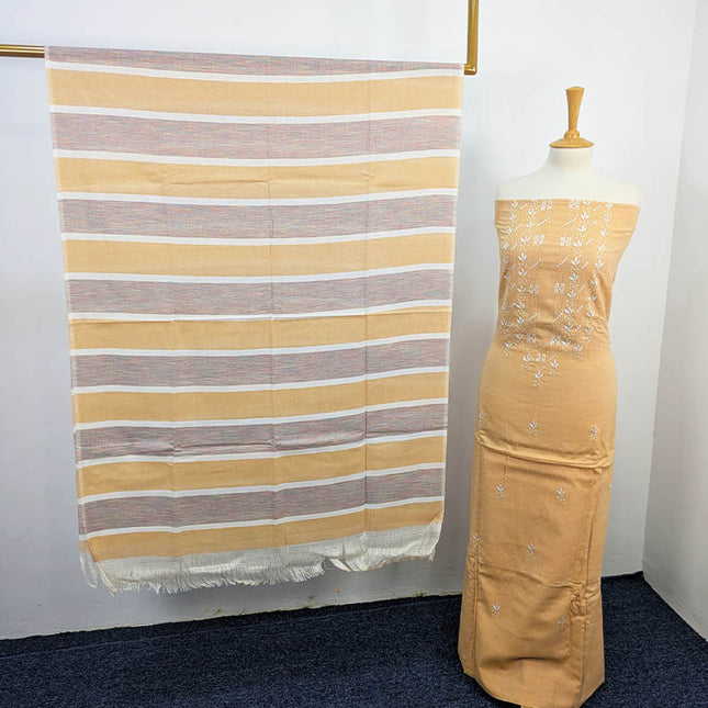 Handmade Khaadi Lawn 3PC Unstitched Suit with Elegant Embroidery and Printed Dupatta