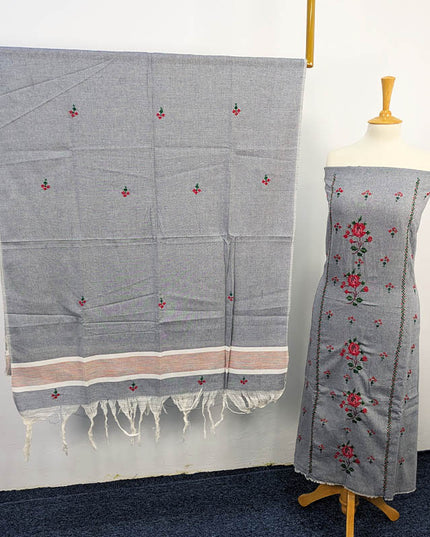 Handmade Khaadi Lawn 3PC Unstitched Suit with Traditional Embroidery and Dupatta
