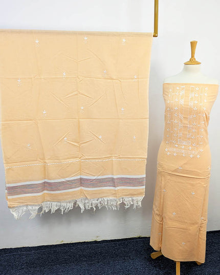 Handmade Khaadi Lawn 3PC Unstitched Suit in Soft Peach with Embroidered Shirt and Patterned Dupatta
