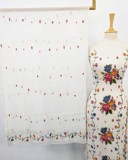 Handmade Dyeable Pure China Crinkle with Cross Stitch Work 2PC Unstitched