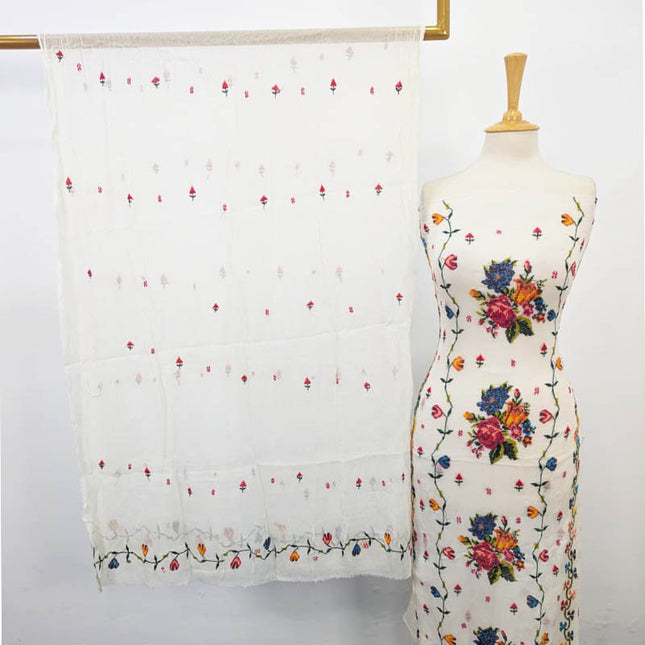 Handmade Dyeable Pure China Crinkle with Cross Stitch Work 2PC Unstitched