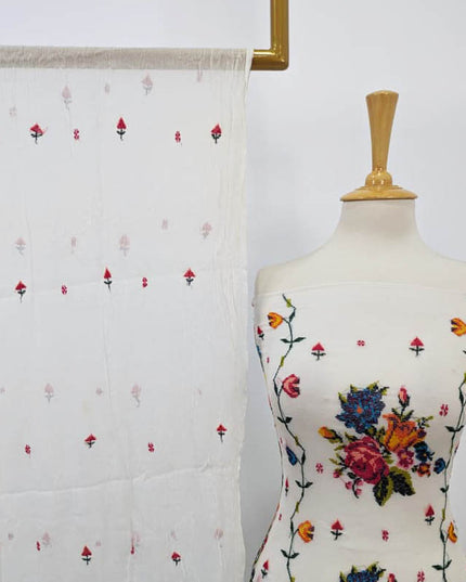 Handmade Dyeable Pure China Crinkle with Cross Stitch Work 2PC Unstitched