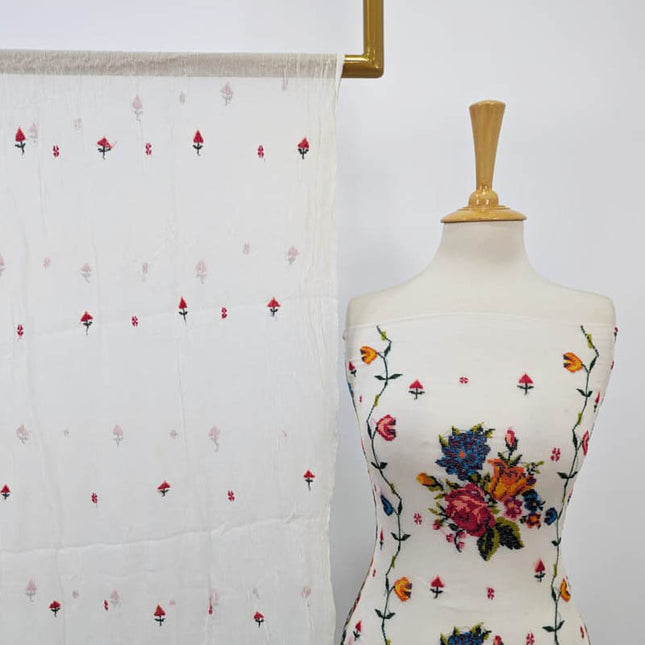 Handmade Dyeable Pure China Crinkle with Cross Stitch Work 2PC Unstitched