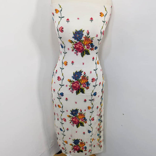 Handmade Dyeable Pure China Crinkle with Cross Stitch Work 2PC Unstitched