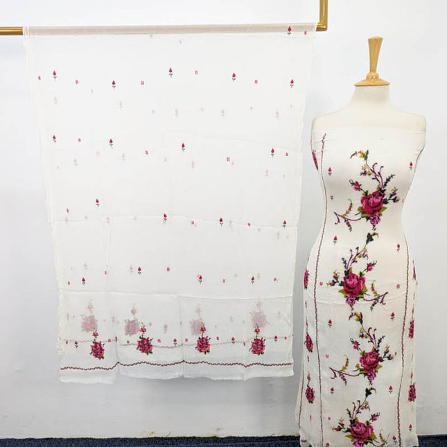 Pure China Crinkle with Cross Stitch Work 2PC Unstitched