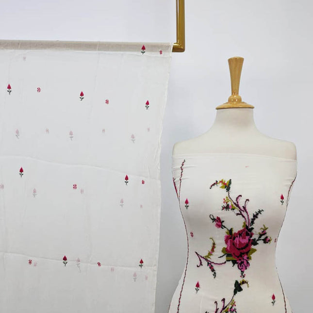 Pure China Crinkle with Cross Stitch Work 2PC Unstitched