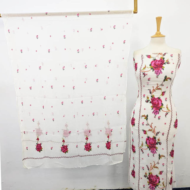 Pure China Crinkle with Cross Stitch Work 2PC Unstitched