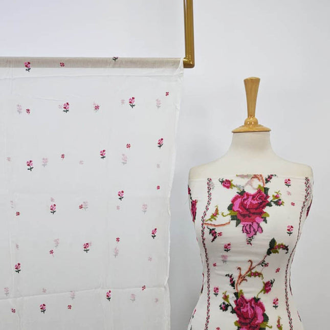 Pure China Crinkle with Cross Stitch Work 2PC Unstitched