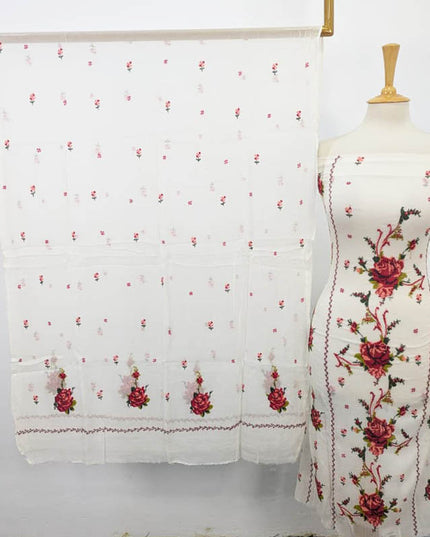 Handmade Dyeable Pure China Crinkle with Cross Stitch Work 2PC Unstitched