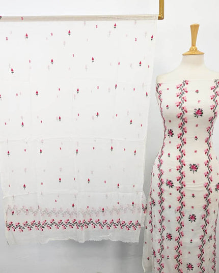 Dyeable Pure China Crinkle with Cross Stitch Work 2PC Unstitched