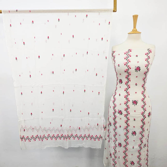 Dyeable Pure China Crinkle with Cross Stitch Work 2PC Unstitched