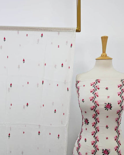 Dyeable Pure China Crinkle with Cross Stitch Work 2PC Unstitched