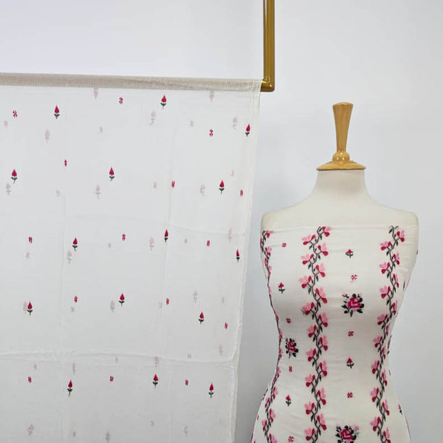 Dyeable Pure China Crinkle with Cross Stitch Work 2PC Unstitched