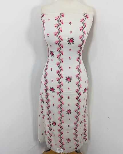 Dyeable Pure China Crinkle with Cross Stitch Work 2PC Unstitched