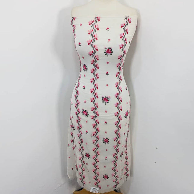 Dyeable Pure China Crinkle with Cross Stitch Work 2PC Unstitched