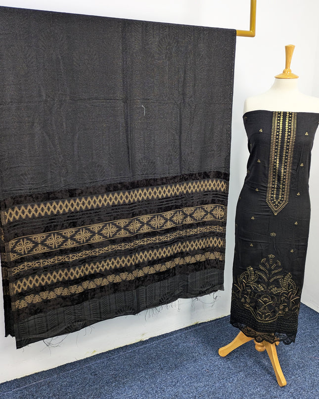 Heavy Embroidered  Wool  Suit With Velvet Shawl