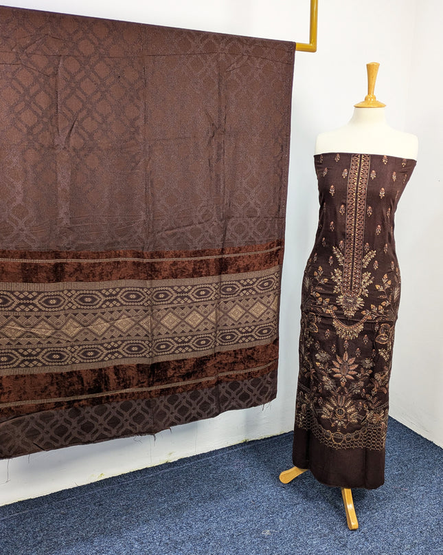 Heavy Embroidered  Wool  Suit With Velvet Shawl