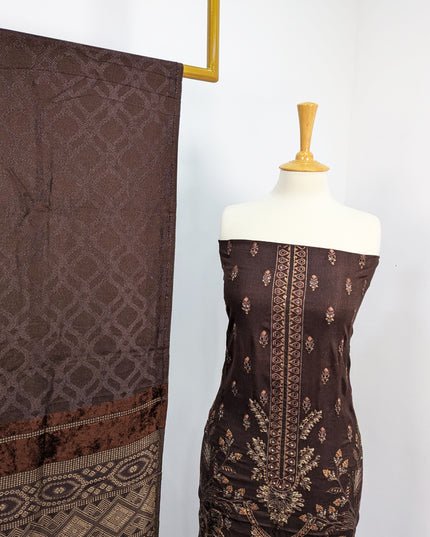 Heavy Embroidered  Wool  Suit With Velvet Shawl