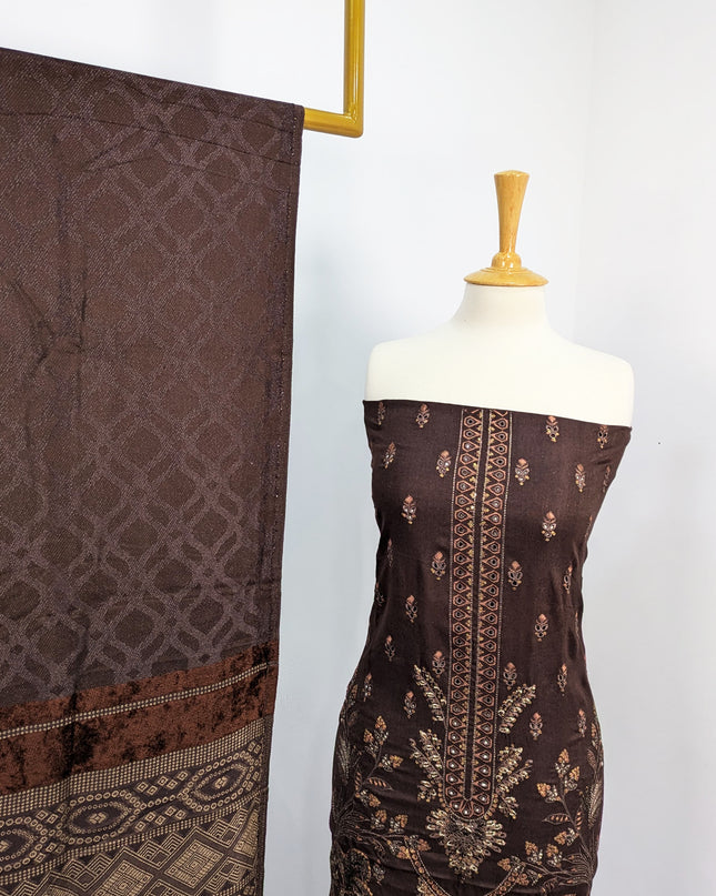Heavy Embroidered  Wool  Suit With Velvet Shawl
