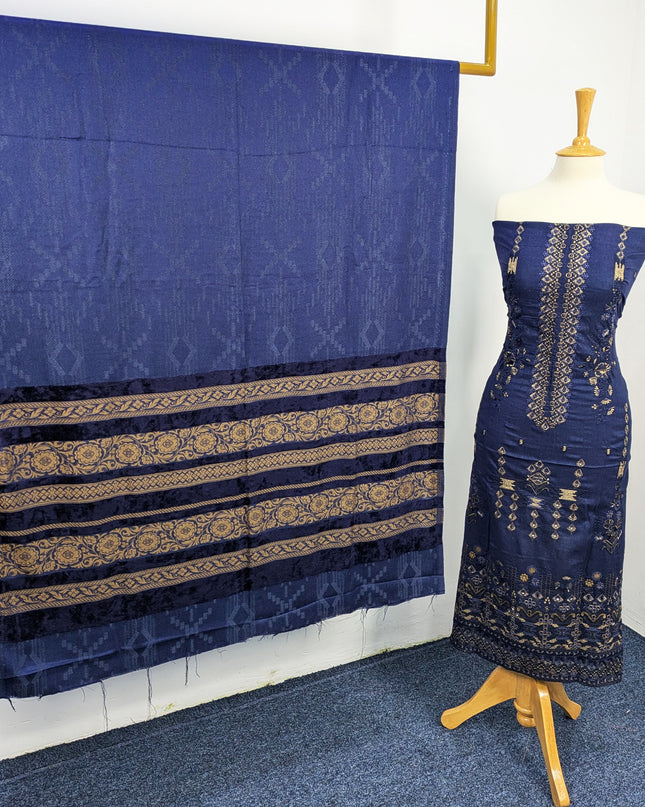 Heavy Embroidered  Wool  With Velvet Shawl