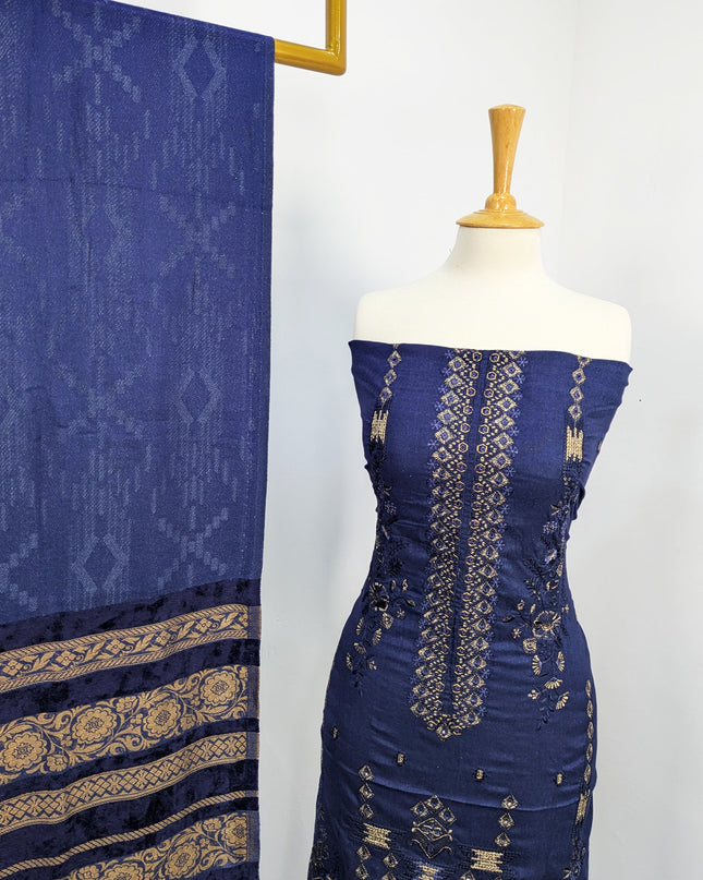Heavy Embroidered  Wool  With Velvet Shawl