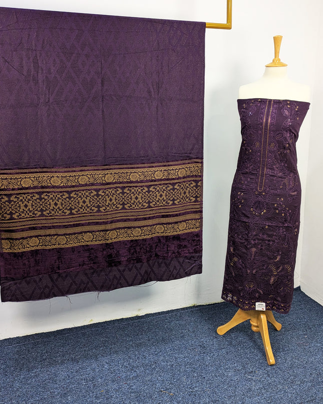 Heavy Embroidered  Wool  With Velvet Shawl