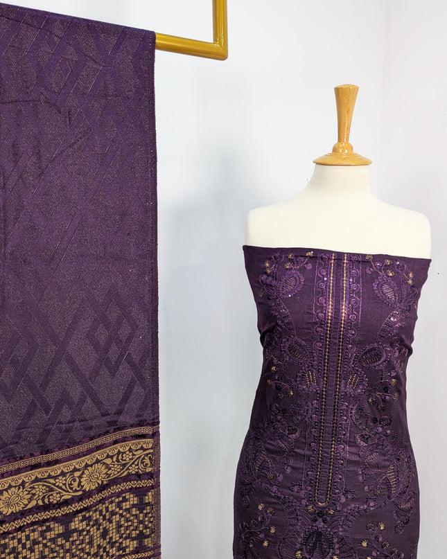 Heavy Embroidered  Wool  With Velvet Shawl