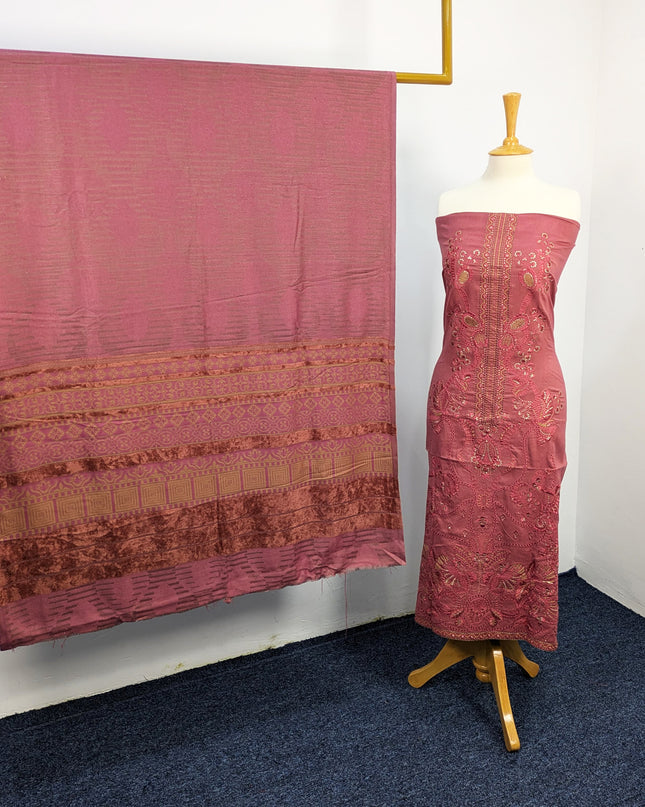 Heavy Embroidered  Wool Suit With Velvet Shawl