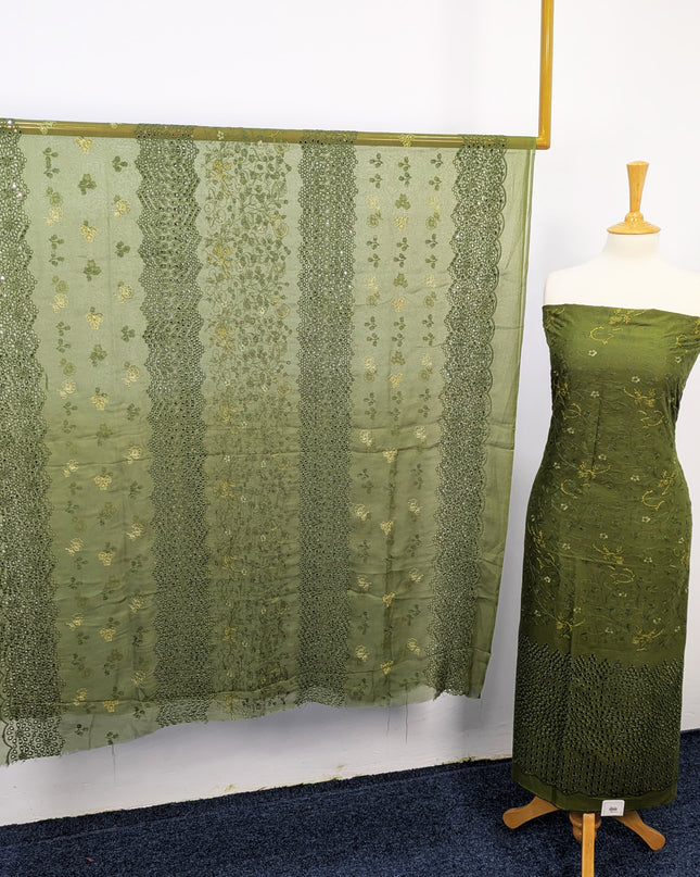 Fancy Embroidered Lawn With Chikankari Work And Chiffon Dupatta