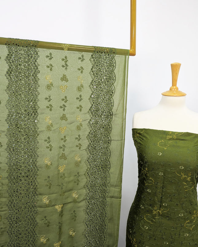 Fancy Embroidered Lawn With Chikankari Work And Chiffon Dupatta