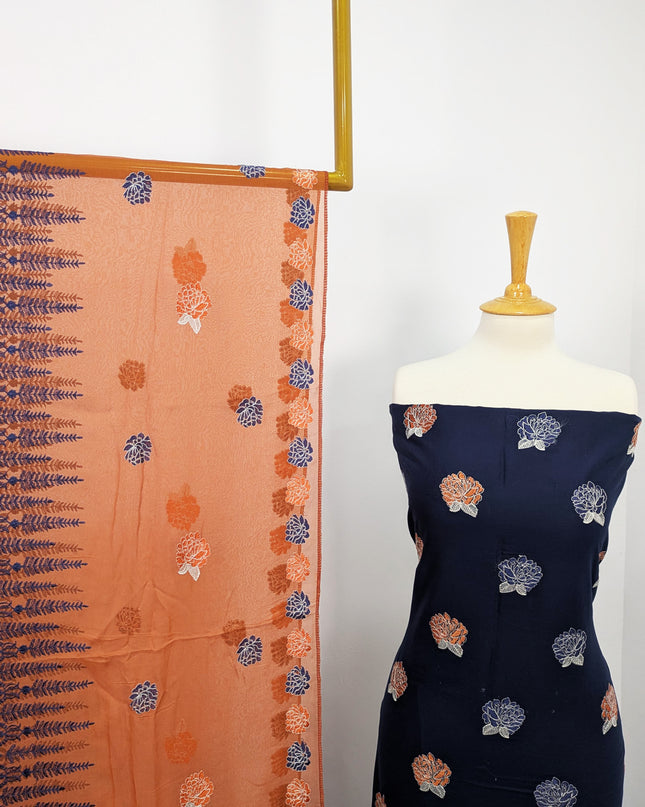 Fancy Embroidered Lawn With Chikankari Work And Chiffon Dupatta