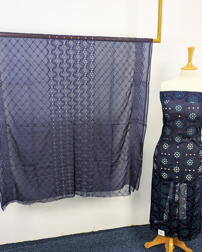 Fancy Embroidered Lawn With Full Chikankari Work And Chiffon Dupatta