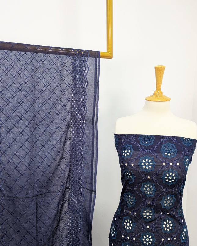 Fancy Embroidered Lawn With Full Chikankari Work And Chiffon Dupatta
