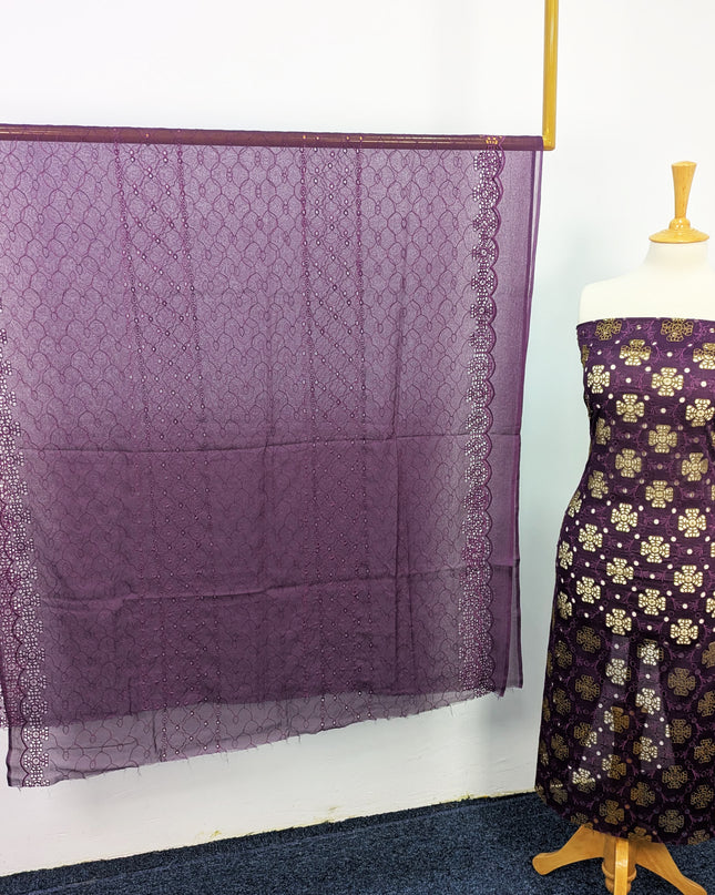 Fancy Embroidered Lawn With Full Chikankari Work And Chiffon Dupatta