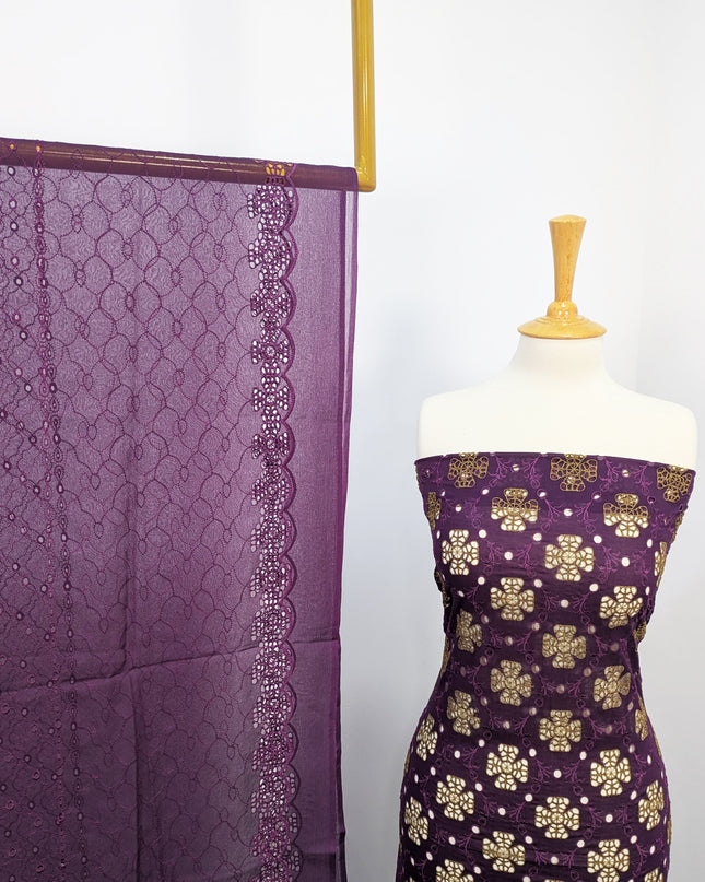 Fancy Embroidered Lawn With Full Chikankari Work And Chiffon Dupatta