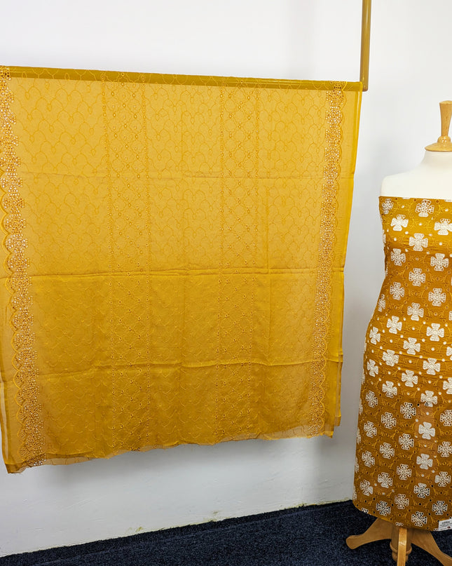 Fancy Embroidered Lawn With Full Chikankari Work And Chiffon Dupatta