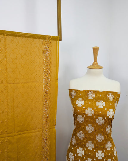 Fancy Embroidered Lawn With Full Chikankari Work And Chiffon Dupatta