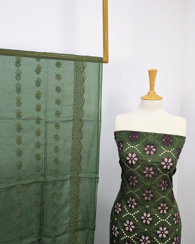 Fancy Embroidered Lawn With Full Chikankari Work And Chiffon Dupatta