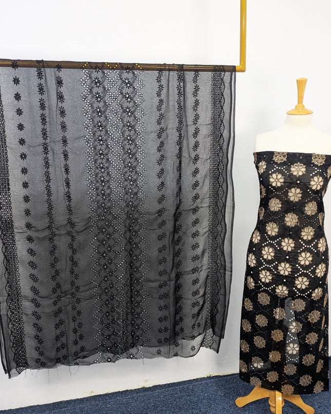 Fancy Embroidered Lawn With Full Chikankari Work And Chiffon Dupatta
