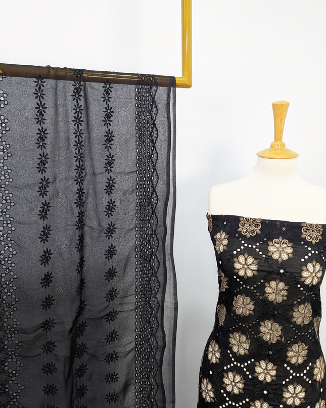 Fancy Embroidered Lawn With Full Chikankari Work And Chiffon Dupatta