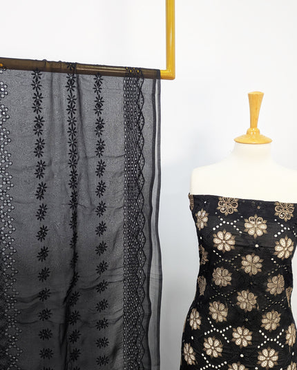 Fancy Embroidered Lawn With Full Chikankari Work And Chiffon Dupatta