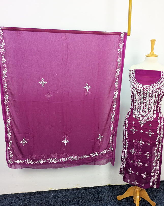 Handmade Pakka Tanka Embroidered Chiffon 2pc Unstitched