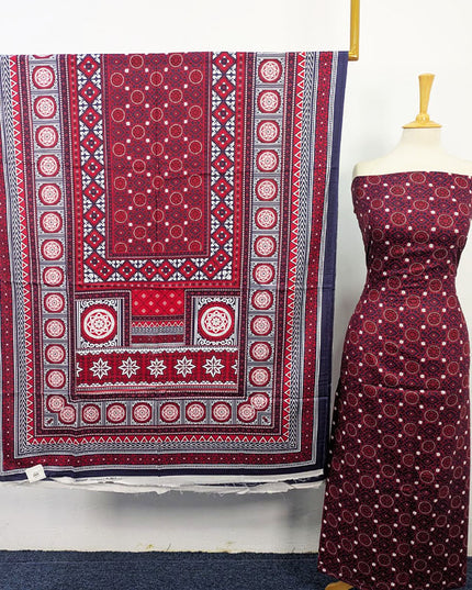Ajrak Style Printed Lawn with Chiffon Dupatta 3PC Unstitched