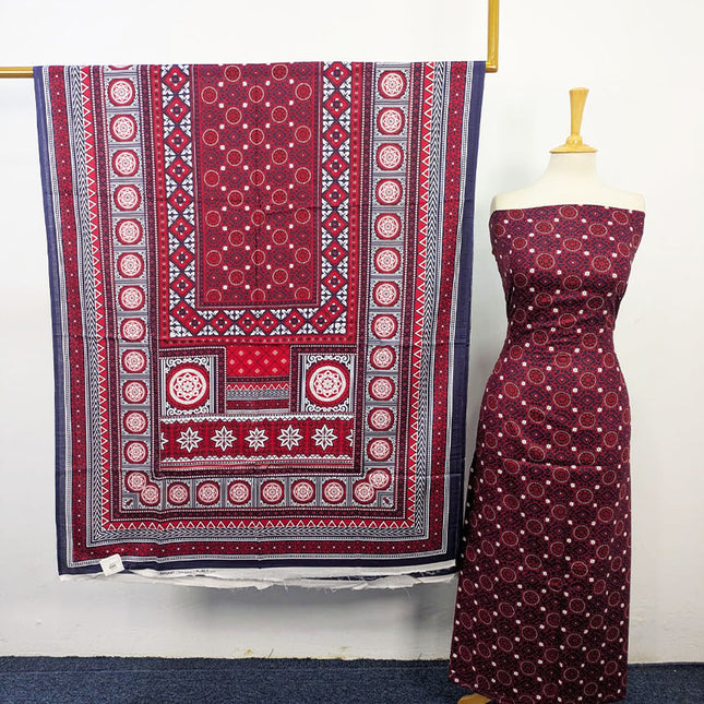 Ajrak Style Printed Lawn with Chiffon Dupatta 3PC Unstitched