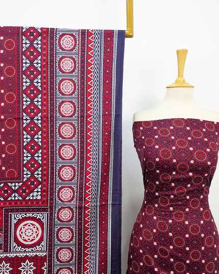 Ajrak Style Printed Lawn with Chiffon Dupatta 3PC Unstitched